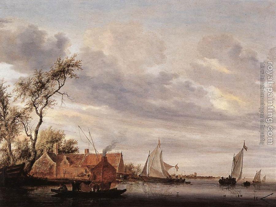 Salomon Van Ruysdael : River Scene with Farmstead
